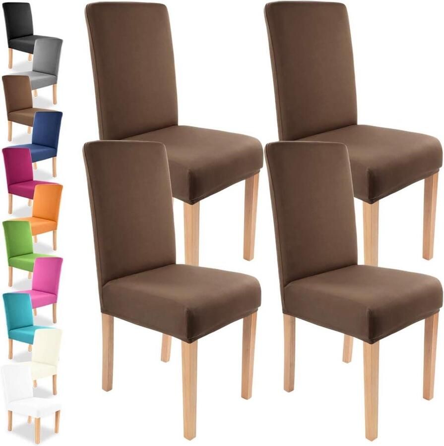 Stretch-stoelhoes voordeelverpakking set van 4 ronde en hoekige stoelleuningen bi-elastische pasvorm Öko-Tex-standaard 100 getest en betrouwbaar bruin Stoelhoezen