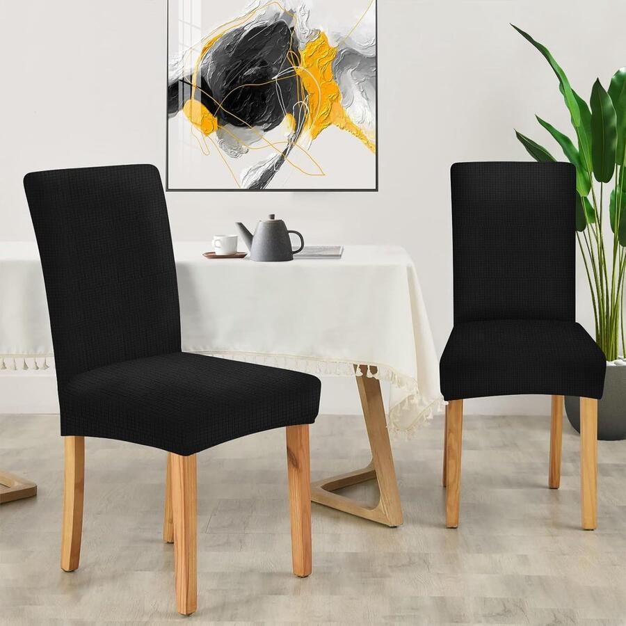 Stretch Stoelhoezen 2 Stuks Moderne Elastische Stoelhoes Universele Eetstoelhoezen Voor Eetkamerstoel Verwijderbare Wasbare Eetkamerstoelhoezen Voor Thuis Restaurant Hotel Zwart