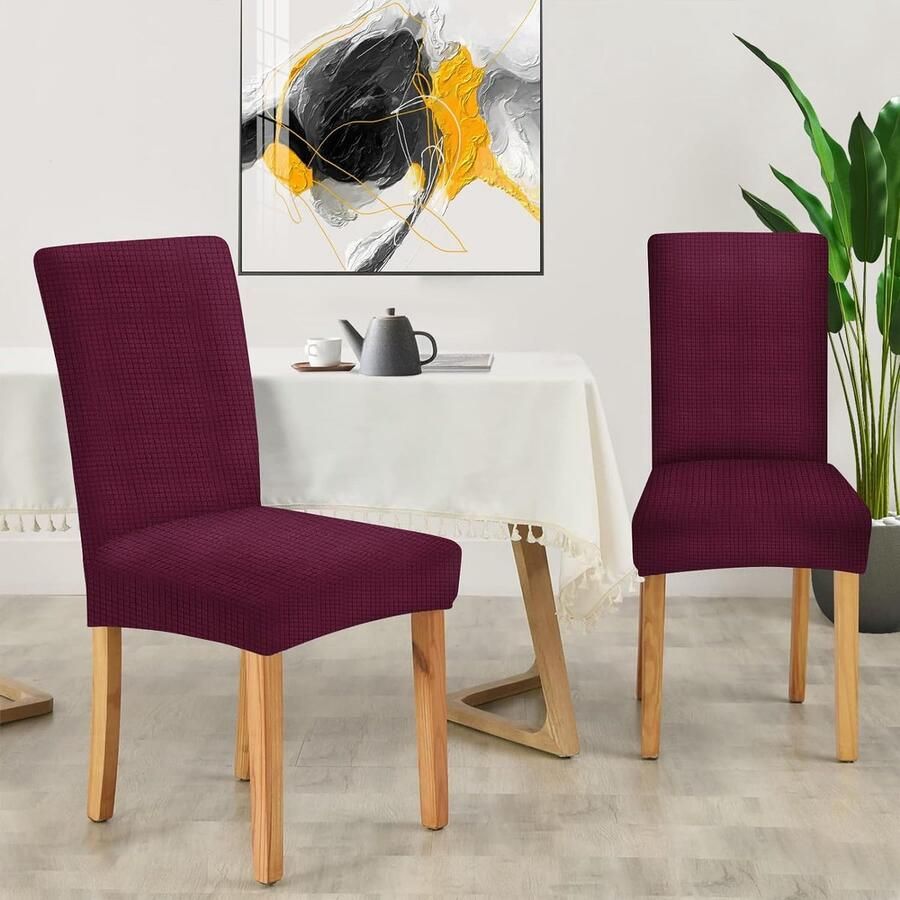 Stretch Stoelhoezen 2 Stuks Moderne Elastische Stoelhoes Universele Eetstoelhoezen Voor Eetkamerstoel Verwijderbare Wasbare Eetkamerstoelhoezen Voor Thuis Restaurant Hotel Bordeaux
