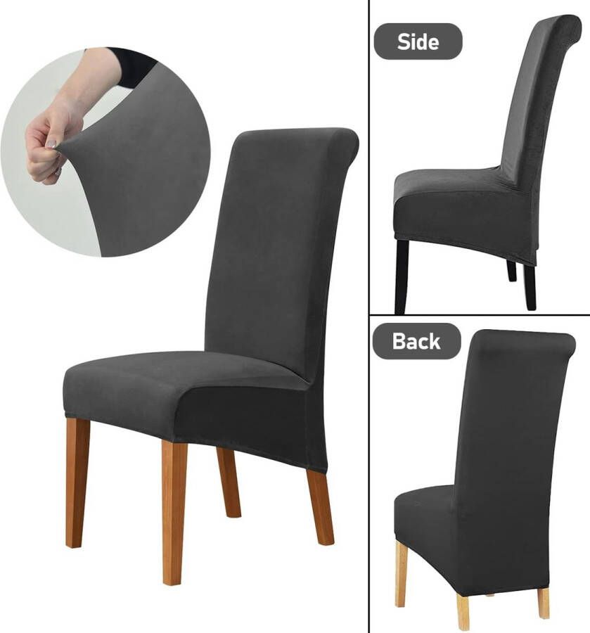 Stretch Stoelhoezen 4 st Fluwelen Grote Stoelhoes voor Eetkamerstoelen Wasbare Eetstoelhoezen met Elastische Band voor Hotel Eetkamer Banket Decor voor Bruiloftsfees(Zwart)