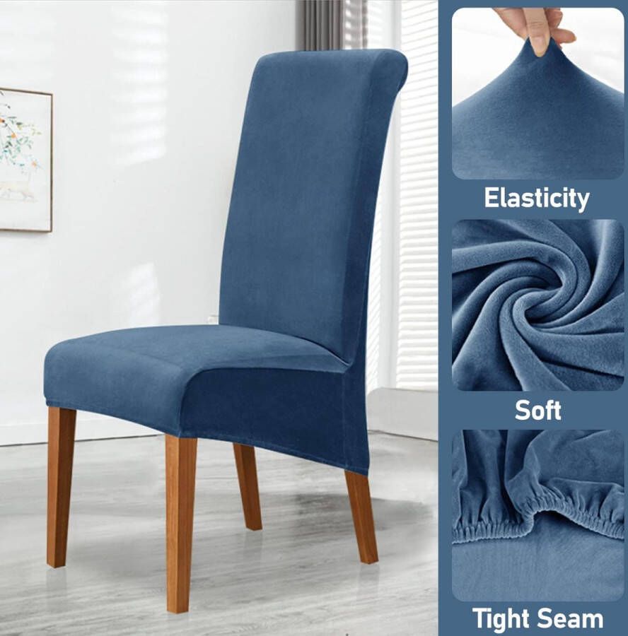 Stretch Stoelhoezen 4 st Fluwelen Grote Stoelhoes voor Eetkamerstoelen Wasbare Eetstoelhoezen met Elastische Band voor Hotel Eetkamer Banket Decor voor Bruiloftsfees(Blauw)