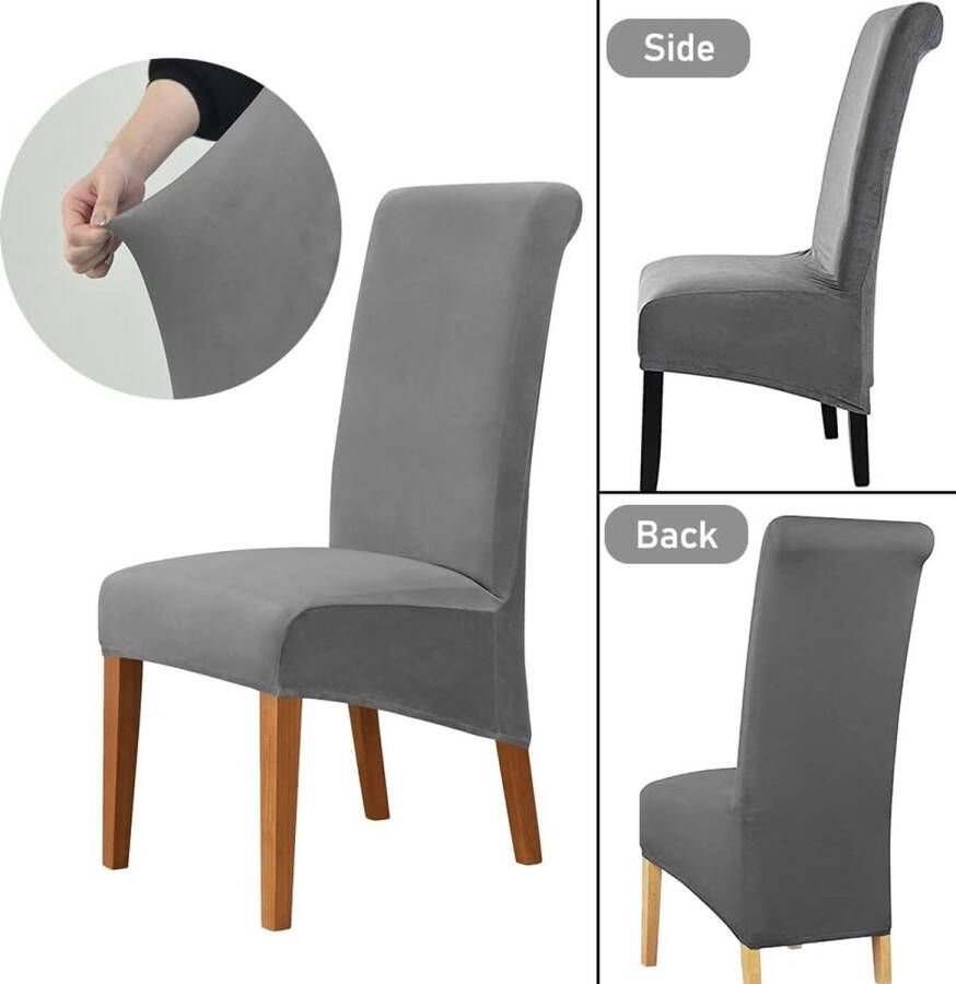 Stretch Stoelhoezen 4 st Fluwelen Grote Stoelhoes voor Eetkamerstoelen Wasbare Eetstoelhoezen met Elastische Band voor Hotel Eetkamer Banket Decor voor Bruiloftsfees(Grijs)