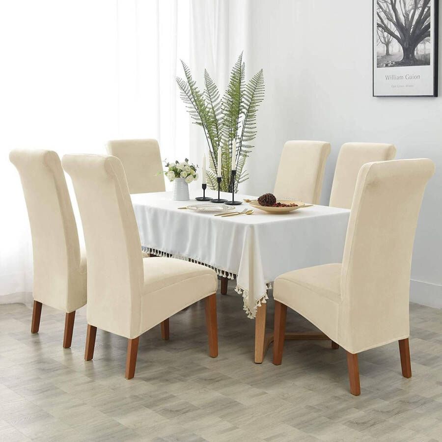 Stretch Stoelhoezen 4 st Fluwelen Grote Stoelhoes voor Eetkamerstoelen Wasbare Eetstoelhoezen met Elastische Band voor Hotel Eetkamer Banket Decor voor Bruiloftsfees(Beige)