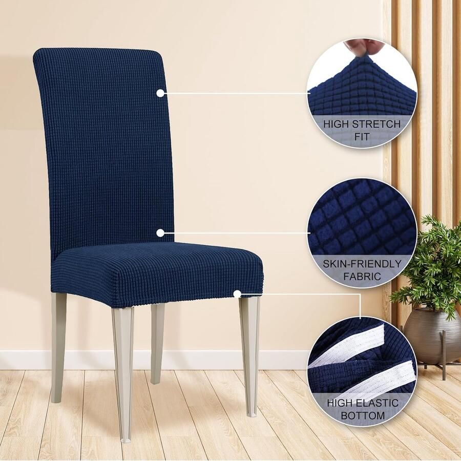 Stretch Stoelhoezen 4 Stuks Moderne Elastische Stoelhoes Universele Eetstoelhoezen Voor Eetkamerstoel Verwijderbare Wasbare Eetkamerstoelhoezen Voor Thuis Restaurant Hotel Blauw