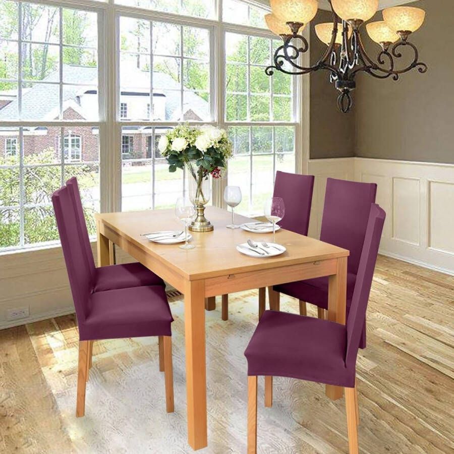 Unbranded Stretch Stoelhoezen 4 Stuks Stoelhoes Stoelhoezen voor Eetkamerstoelen Verwijderbare Wasbare Eetstoelhoezen voor Hotel Eetkamer Banket Decor voor Bruiloftsfeest(4 Stuks Donkerpaars)