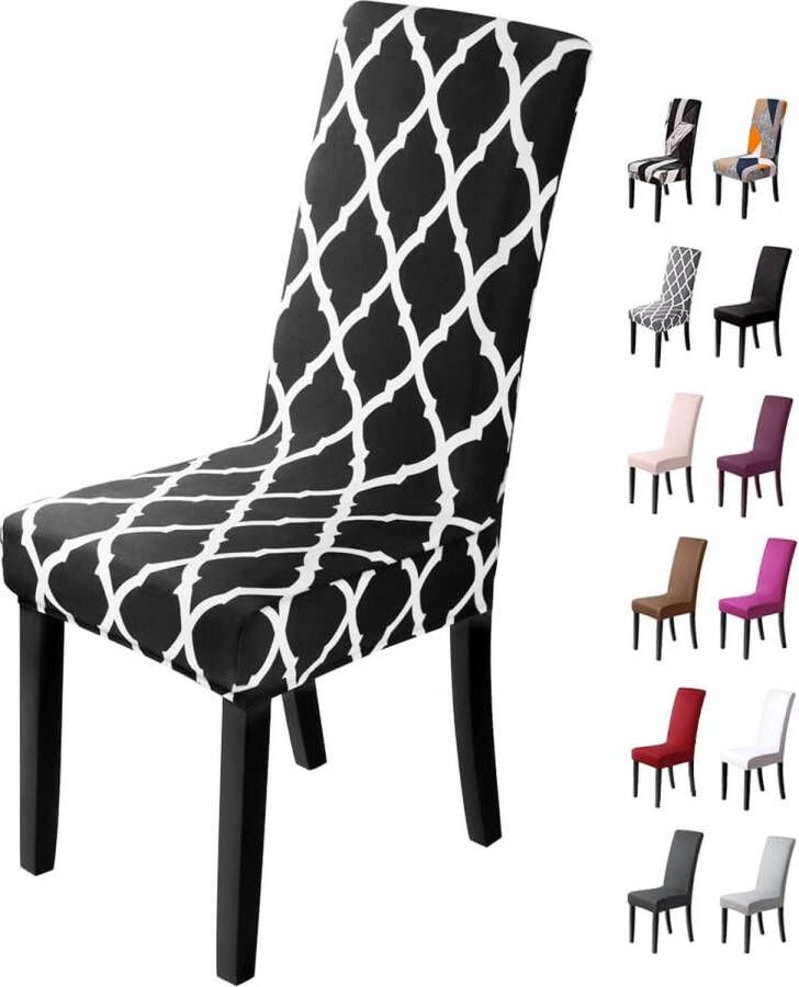 Stretch Stoelhoezen 4 Stuks Stoelhoes Stoelhoezen voor Eetkamerstoelen Verwijderbare Wasbare Eetstoelhoezen voor Hotel Eetkamer Banket Decor voor Bruiloftsfeest(4 Stuks Zwarte Raster)