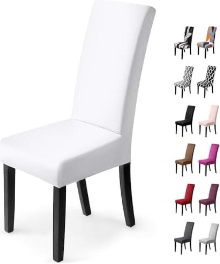 Stretch Stoelhoezen 4 Stuks Stoelhoes Stoelhoezen voor Eetkamerstoelen Verwijderbare Wasbare Eetstoelhoezen voor Hotel Eetkamer Banket Decor voor Bruiloftsfeest(4 Stuks Wit)-X