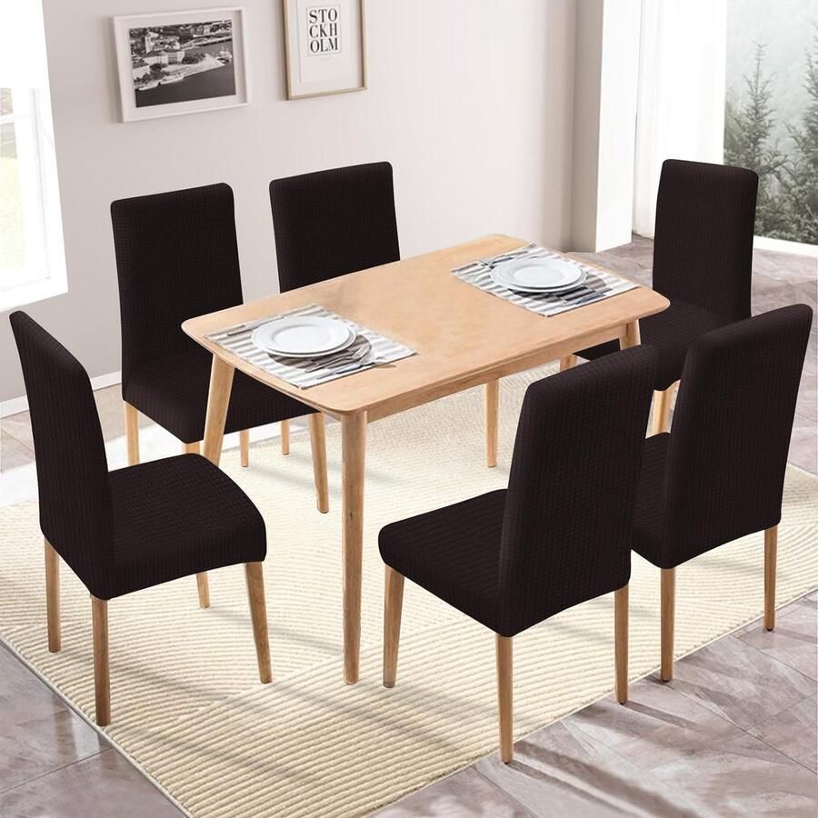 Stretch Stoelhoezen 6 Stuks Moderne Elastische Stoelhoes Universele Eetstoelhoezen Voor Eetkamerstoel Verwijderbare Wasbare Eetkamerstoelhoezen Voor Thuis Restaurant Hotel Koffie