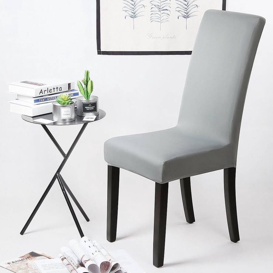 Stretch Stoelhoezen 6 Stuks Stoelhoes Stoelhoezen voor Eetkamerstoelen Verwijderbare Wasbare Eetstoelhoezen voor Hotel Eetkamer Banket Decor voor Bruiloftsfeest(6 Stuks Lichtgrijs) - Foto 2