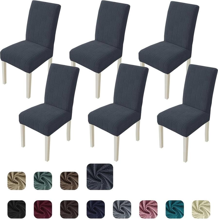 Stretch Stoelhoezen 6 Stuks Universele Wasbare Eetstoelhoezen voor Eetkamerstoelen Donkergrijs