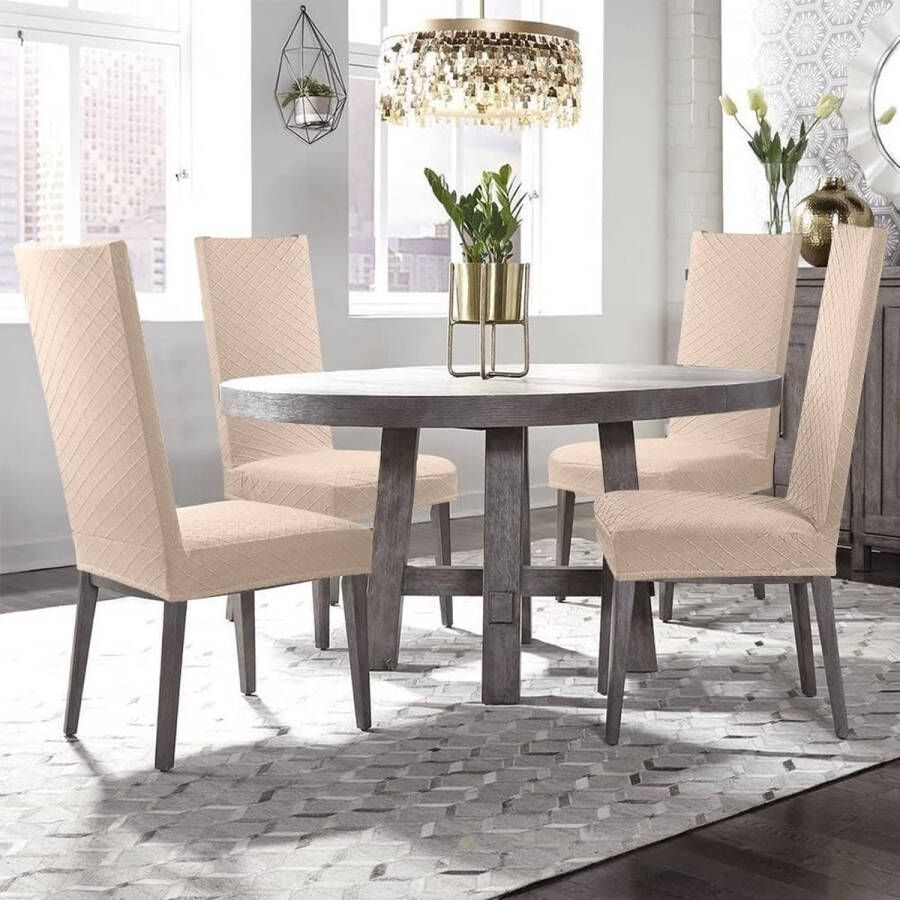 Stretch Stoelhoezen Elastische Moderne Stoelbeschermer Stoelhoezen Verwijderbare Wasbare Stoel Kussenovertrekken Jacquard Stoel Meubelbeschermers Hoezen voor Eetkamer Hotel(2 Stuks Beige) N
