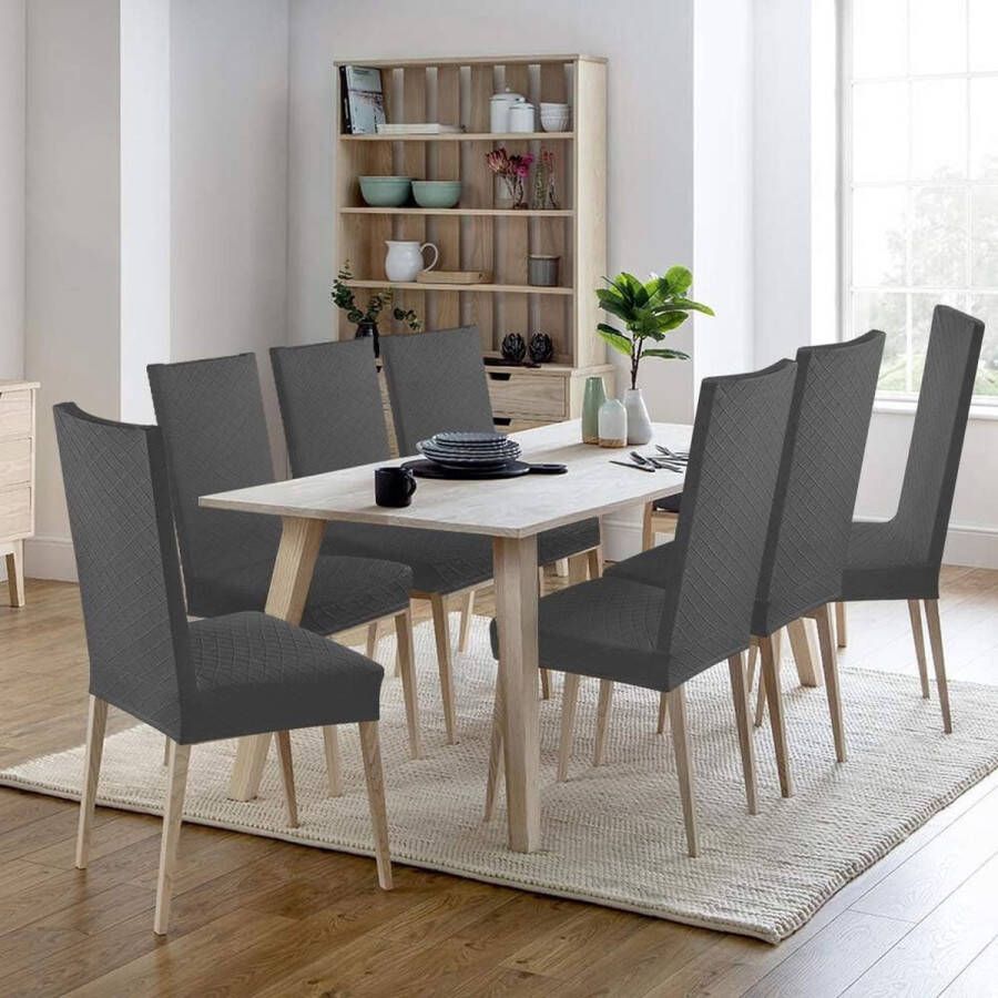 Stretch Stoelhoezen Elastische Moderne Stoelbeschermer Stoelhoezen Verwijderbare Wasbare Stoel Kussenovertrekken Jacquard Stoel Meubelbeschermers Hoezen voor Eetkamer Hotel(4 Stuks Donkergrijs) N