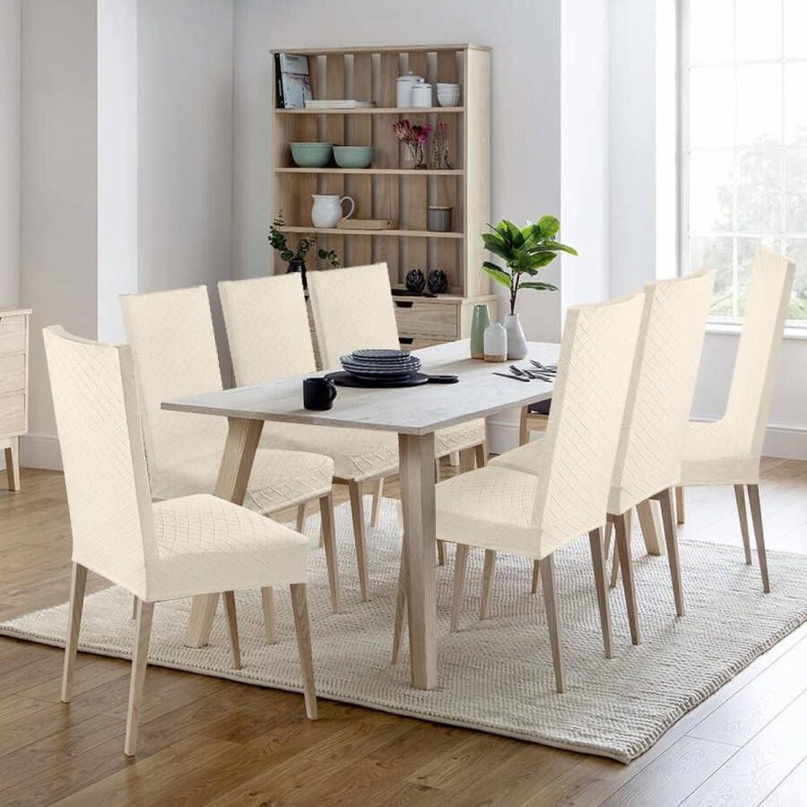 Stretch Stoelhoezen Elastische Moderne Stoelbeschermer Stoelhoezen Verwijderbare Wasbare Stoel Kussenovertrekken Jacquard Stoel Meubelbeschermers Hoezen voor Eetkamer Hotel(6 Stuks Wit) N