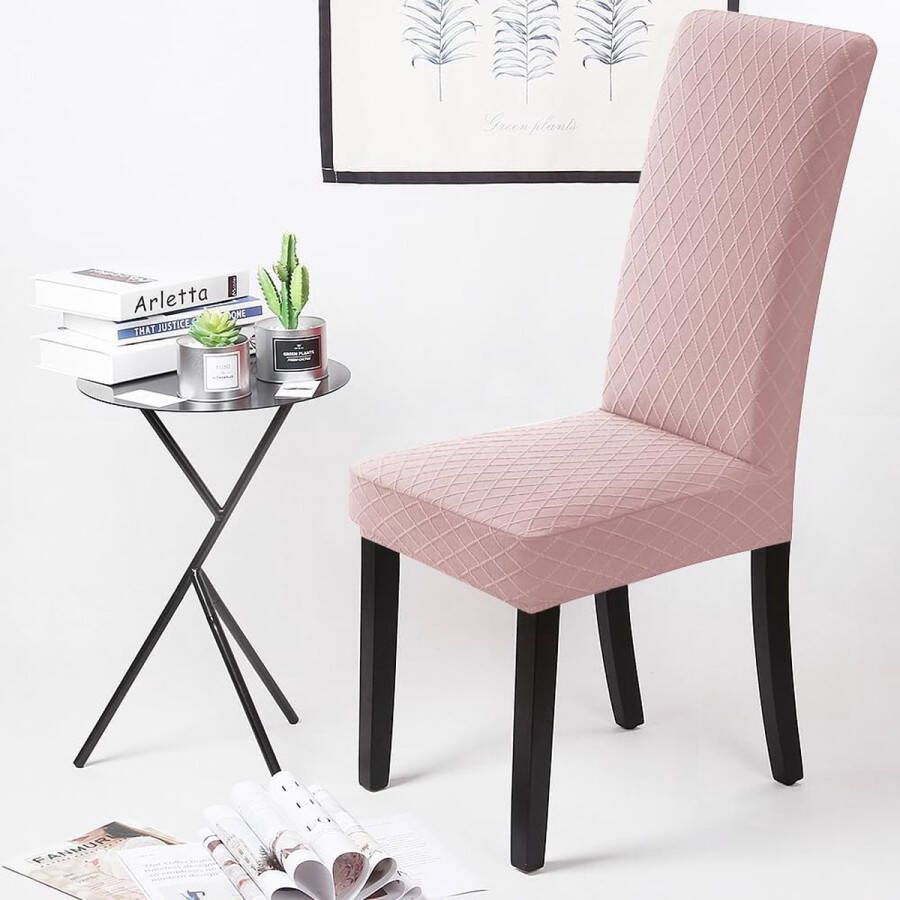 Merkloos Stretch Stoelhoezen Elastische Moderne Stoelbeschermer Stoelhoezen Verwijderbare Wasbare Stoel Kussenovertrekken Jacquard Stoel Meubelbeschermers Hoezen voor Eetkamer Hotel(4 Stuks Roze) N - Foto 2
