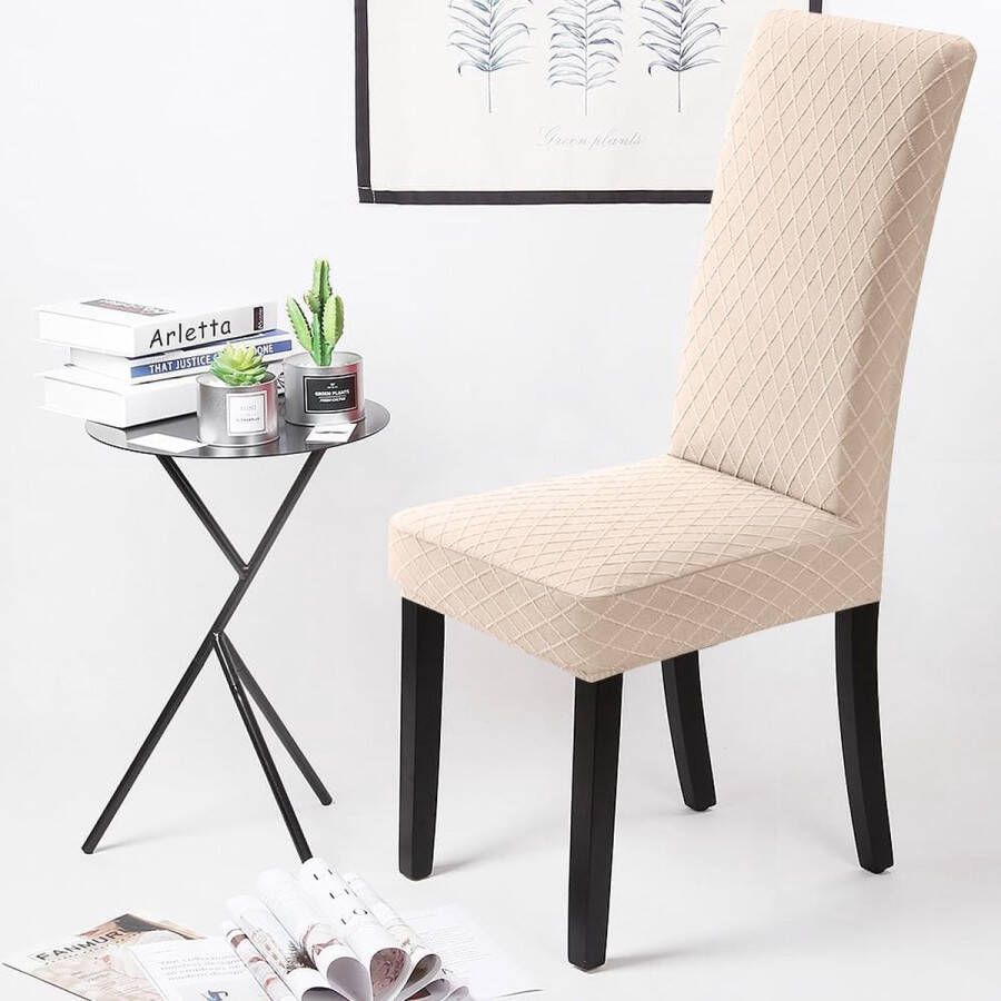 Stretch Stoelhoezen Elastische Moderne Stoelbeschermer Stoelhoezen Verwijderbare Wasbare Stoel Kussenovertrekken Jacquard Stoel Meubelbeschermers Hoezen voor Eetkamer Hotel(4 Stuks Beige) N