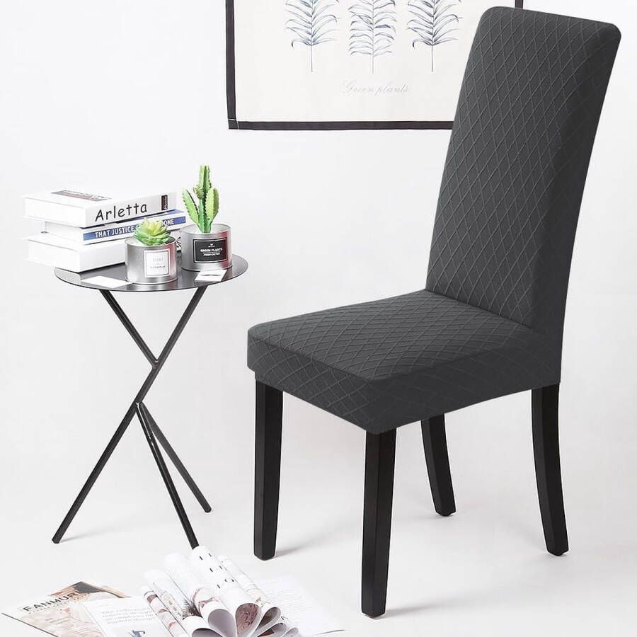 Stretch Stoelhoezen Elastische Moderne Stoelbeschermer Stoelhoezen Verwijderbare Wasbare Stoel Kussenovertrekken Jacquard Stoel Meubelbeschermers Hoezen voor Eetkamer Hotel(4 Stuks Donkergrijs) N