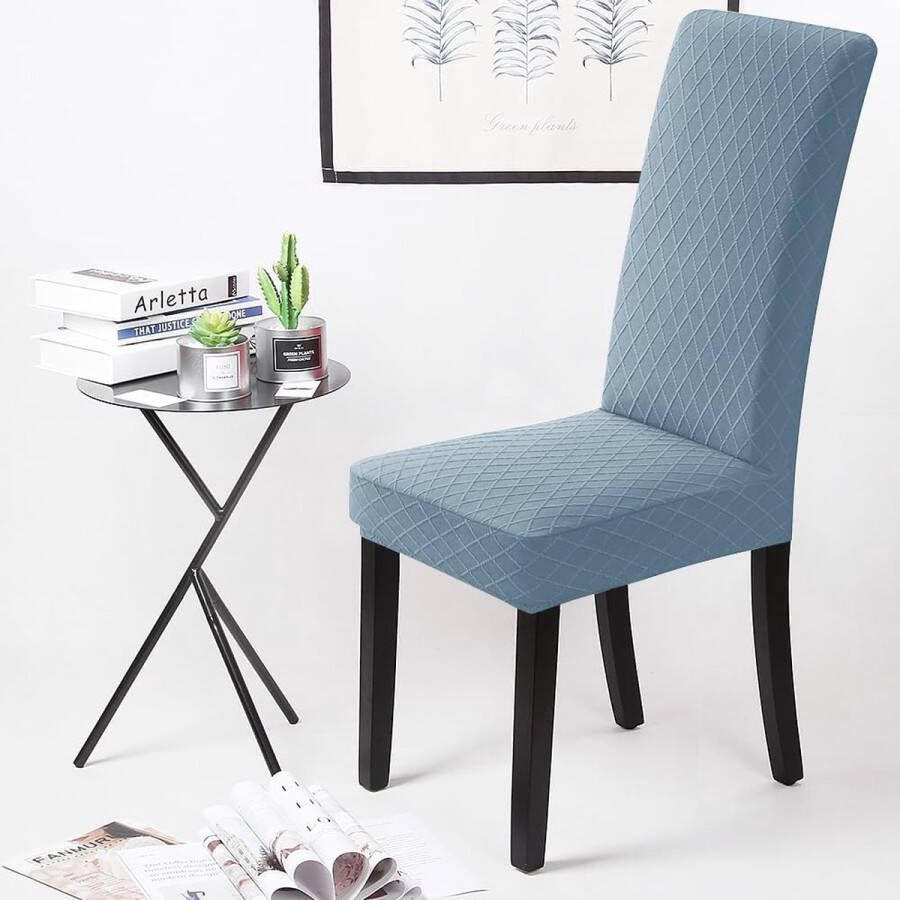 Stretch Stoelhoezen Elastische Moderne Stoelbeschermer Stoelhoezen Verwijderbare Wasbare Stoel Kussenovertrekken Jacquard Stoel Meubelbeschermers Hoezen voor Eetkamer Hotel(4 Stuks Blauw) N