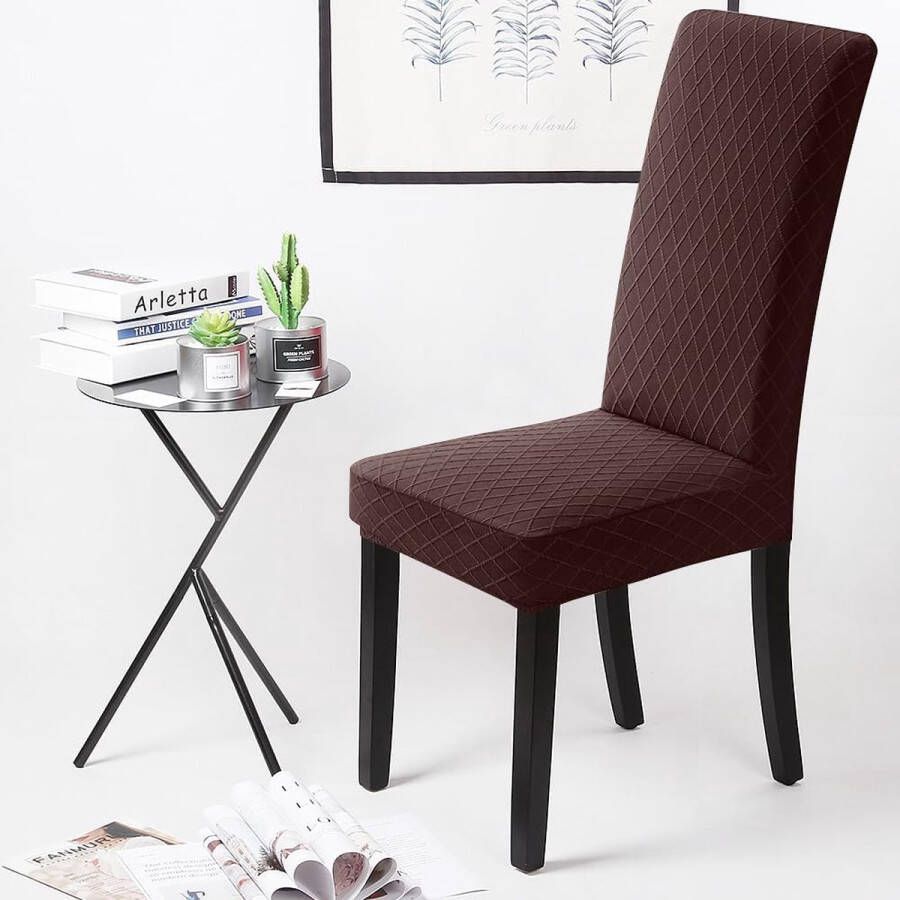 Stretch Stoelhoezen Elastische Moderne Stoelbeschermer Stoelhoezen Verwijderbare Wasbare Stoel Kussenovertrekken Jacquard Stoel Meubelbeschermers Hoezen voor Eetkamer Hotel(4 Stuks Donkerbruin) N