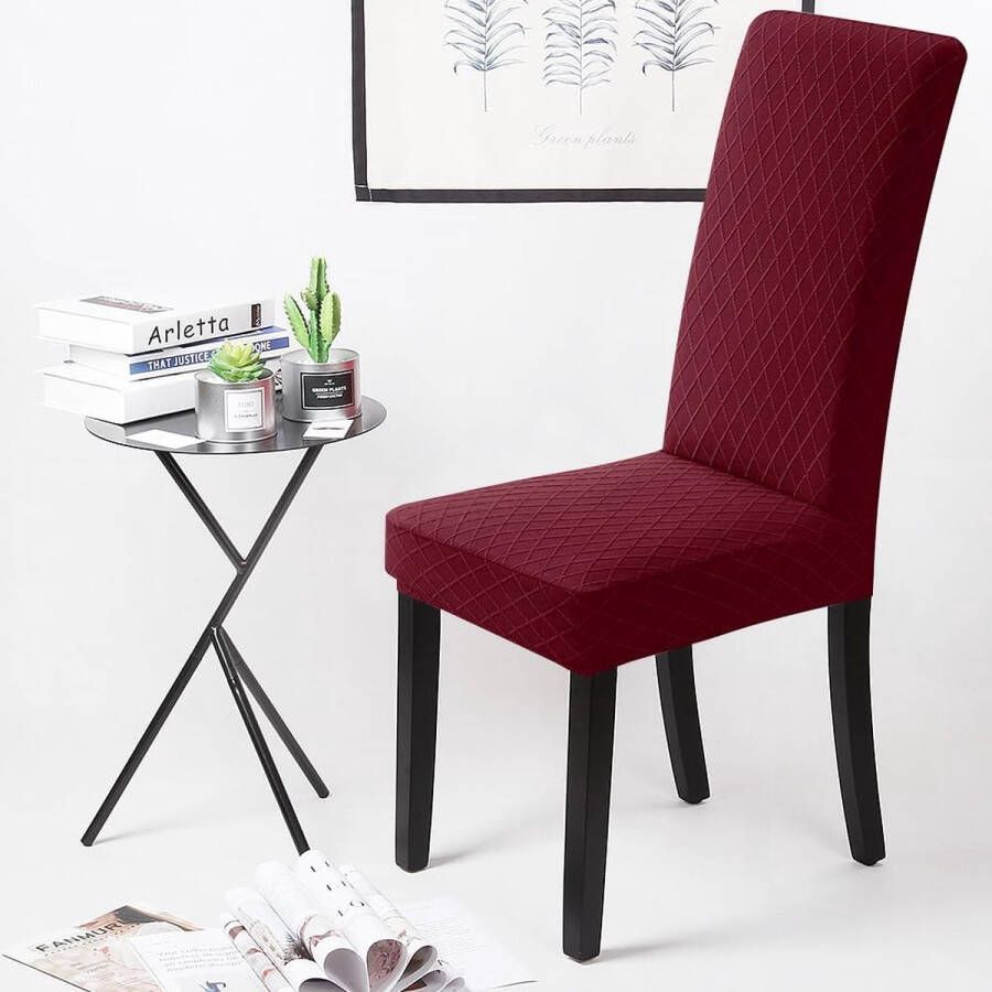 Stretch Stoelhoezen Elastische Moderne Stoelbeschermer Stoelhoezen Verwijderbare Wasbare Stoel Kussenovertrekken Jacquard Stoel Meubelbeschermers Hoezen voor Eetkamer Hotel(4 Stuks Bordeaux) N