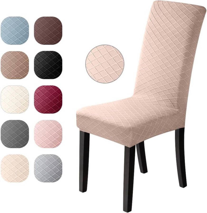 Stretch Stoelhoezen Elastische Moderne Stoelbeschermer Eetstoelhoezen Verwijderbare Wasbare Stoel Kussenovertrekken Jacquard Stoel Meubelbeschermers Hoezen voor Eetkamer Hotel(6 Stuks Kameel) - Foto 2