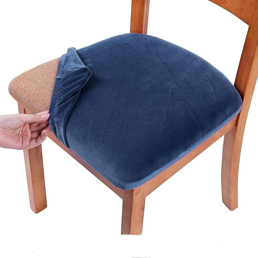 Stretch stoelhoezen fluwelen eetkamerstoel marineblauw set van 2 Stoelhoezen