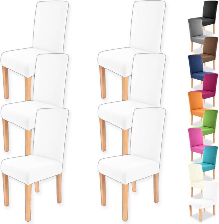 Stretch stoelhoezen ronde en vierkante rugleuningen 6 stuks bi-elastische pasvorm met Oeko-Tex Standard 100: Tested Confidence (wit)