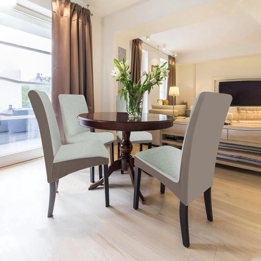 Stretch stoelhoezen set van 2 afneembare en wasbare stoelhoezen hoezen voor stoelen met rugleuning universele stoelhoes voor eettafel stoel bruiloft feestdecoratie (2 grijs en wit)