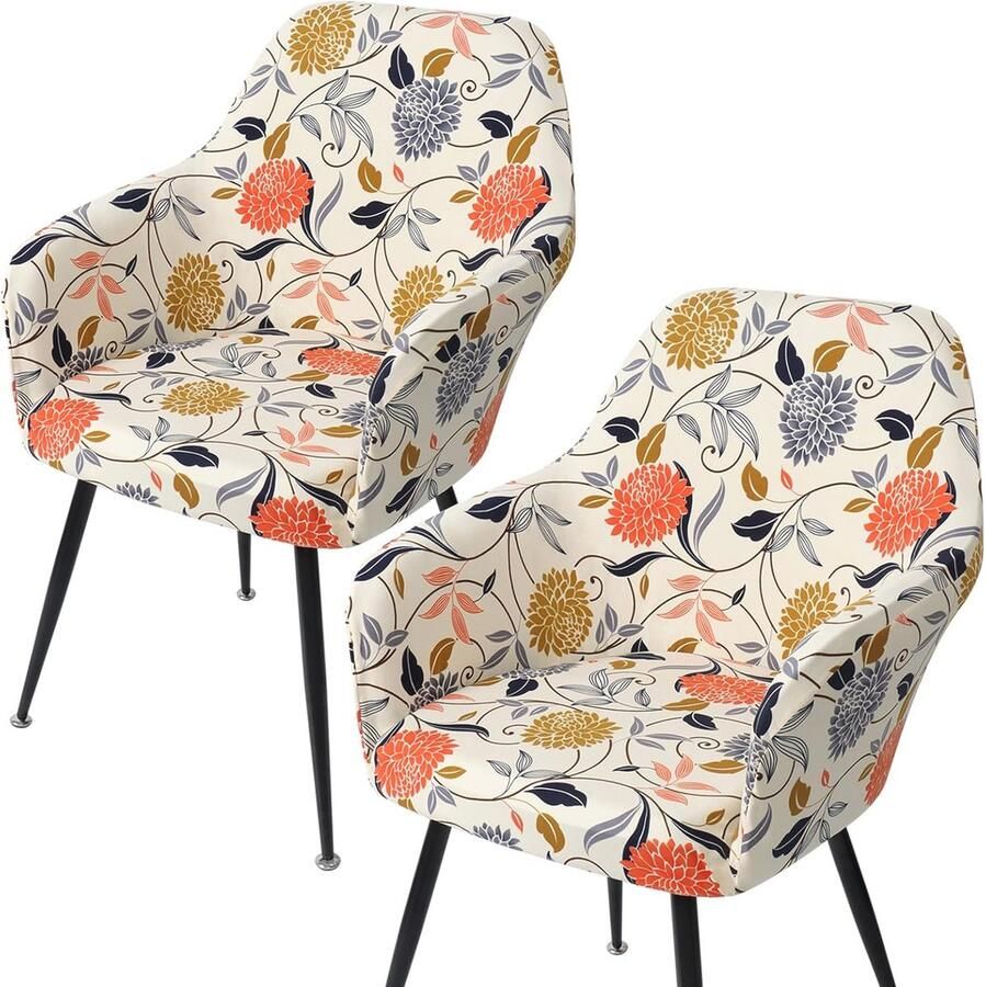 Stretch Stoelhoezen Set van 4 voor Armstoelen Afneembare en Wasbare Eetkamer- en Bureaustoelen Hoes (Beige)