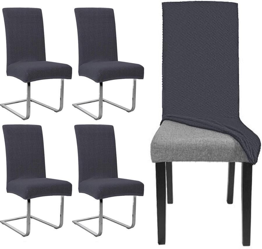 Stretch Stoelhoezen Set van 4 Waterdichte Elastische en Wasbare Overtrekken voor Eetkamerstoelen Antraciet