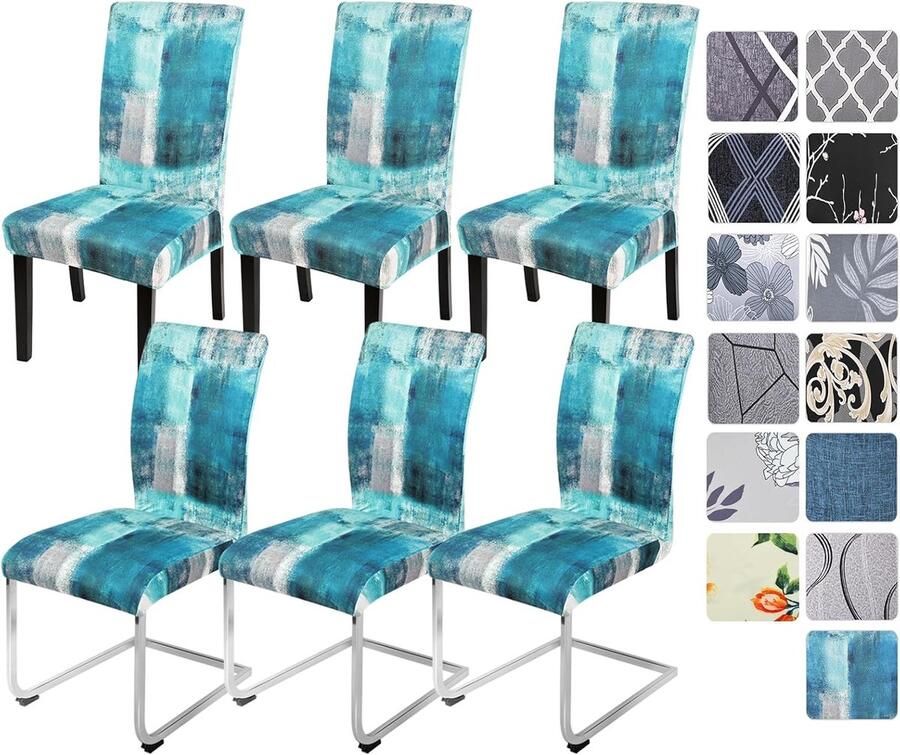 Stretch stoelhoezen set van 4 6 blauwe stoelhoezen schommelstoel elastische hoezen afneembare wasbare stoelen bescherming voor eetkamer restaurant hotel banket bruiloft (blauw turquoise