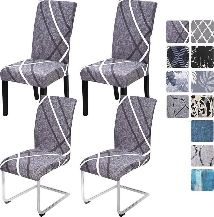 Stretch stoelhoezen set van 4 6 grijze stoelhoezen schommelstoel elastische hoezen afneembare wasbare stoelen bescherming voor keuken restaurant hotel banket bruiloft (grijs witte lijnen