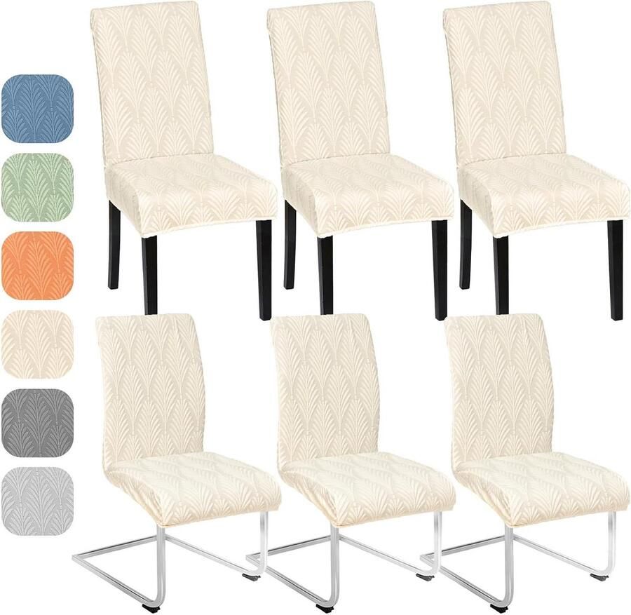 Stretch stoelhoezen set van 4 6 Universeel voor schommelstoelen Blad jacquard eetkamerstoelen overtrek Afneembare stoelbescherming voor keuken banket bruiloft feest Beige