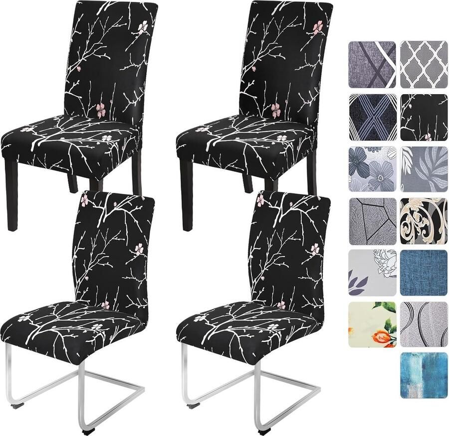 Stretch stoelhoezen set van 4 6 zwarte stoelhoezen schommelstoel elastische hoezen afneembare wasbare stoelen bescherming voor keuken restaurant hotel banket bruiloft (pruimenbloesem 4