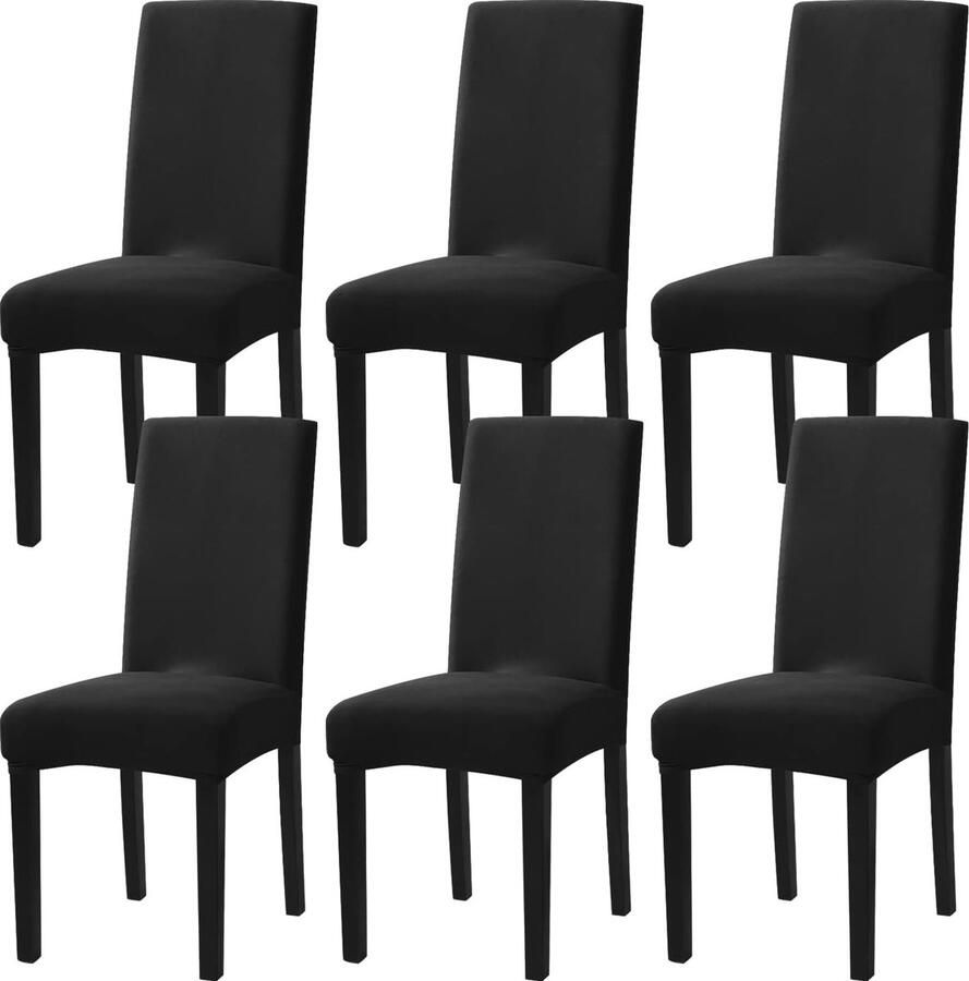 Stretch Stoelhoezen Set van 6 Afneembaar en Wasbaar voor Gelegenheden Zwart