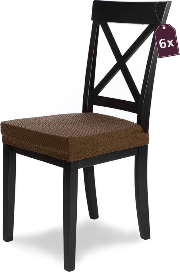 Stretch stoelhoezen set van 6 elastische flanellen stoelhoezen eetkamerstoel elegante stoelhoezen van fluweel bruin met elastiek