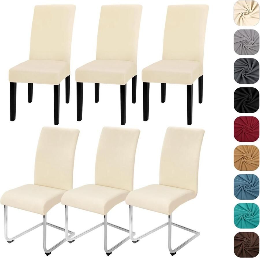 Stretch Stoelhoezen Set van 6 Elastische Hoezen voor Schommelstoel Afneembaar en Wasbaar Voor Keuken Restaurant Hotel Banket Bruiloft Beige 6 Stuks