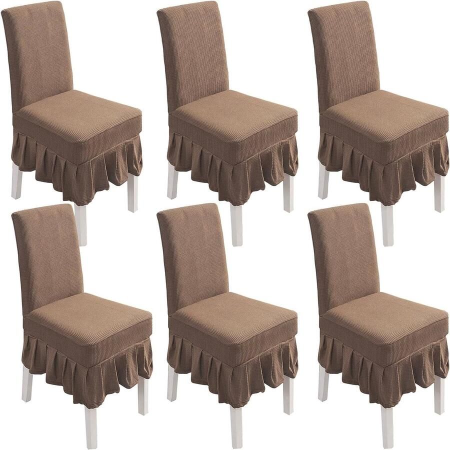 Stretch Stoelhoezen Set van 6 Lichtbruin Elastische Hoezen voor Eetkamerstoelen