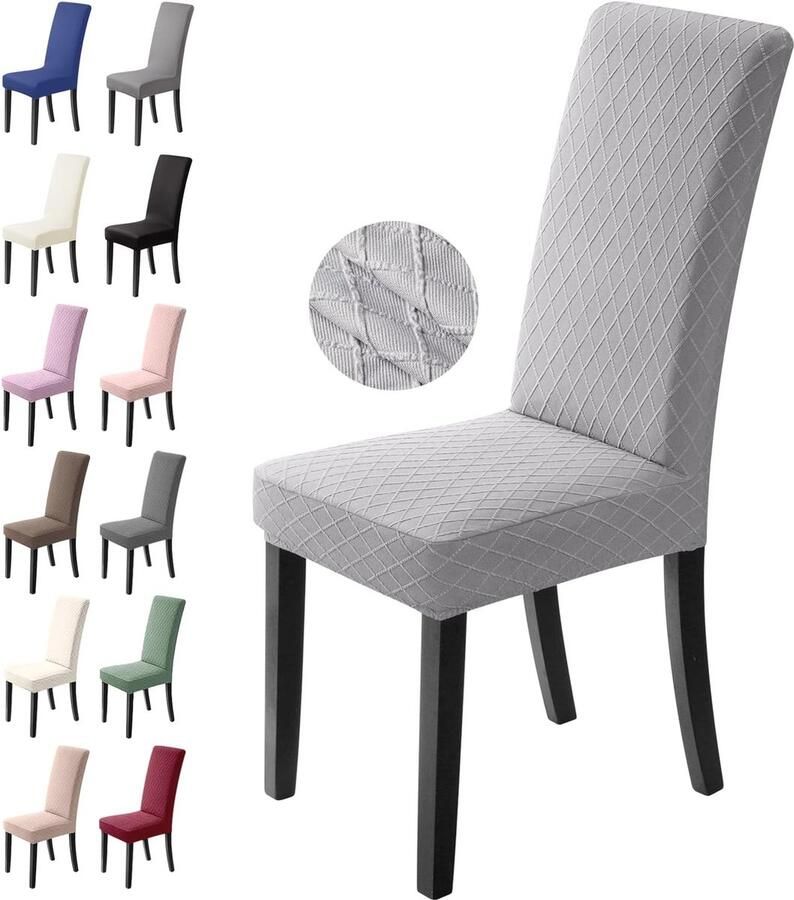 Stretch Stoelhoezen Set van 6 Moderne Eetstoelhoezen in Lichtgrijs Elastische en Wasbare Stoelbekleding voor Eetkamer en Feesten