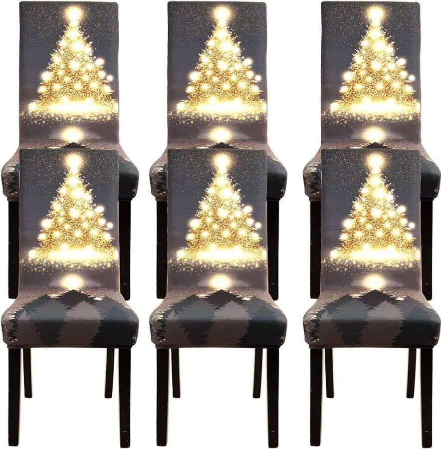 Stretch stoelhoezen set van 6 universele stoelhoezen voor Kerstmis afneembaar wasbare stoelhoezen voor hotel ceremonie banket keuken huis bruiloft feest (mat grijs)