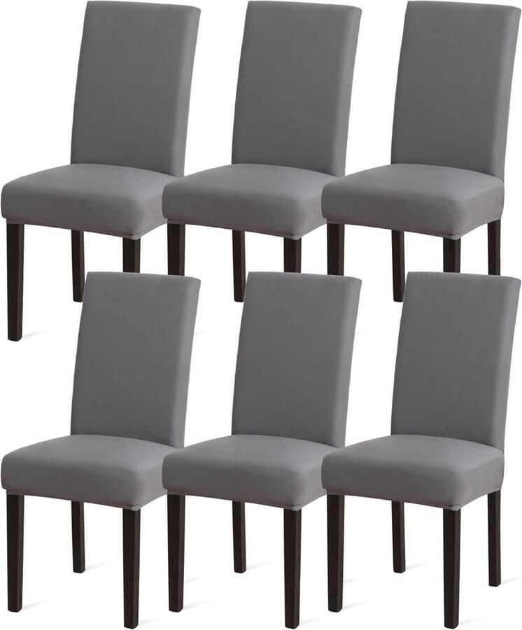 Stretch Stoelhoezen Set van 6 voor Eetkamerstoelen – Afneembaar en Wasbaar – Grijs