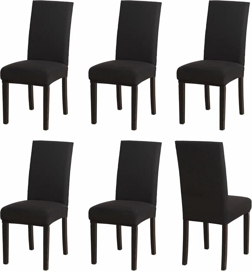 Stretch Stoelhoezen Set van 6 voor Eetkamerstoelen Afneembaar en Wasbaar Zwart