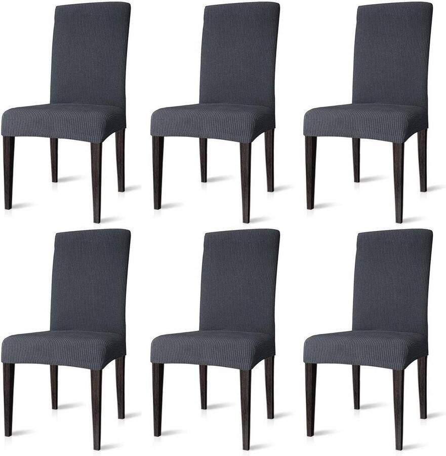 Stretch Stoelhoezen Set van 6 Waterdicht en Elastisch voor Eetkamerstoelen Afneembaar en Wasbaar Antraciet Decoratie