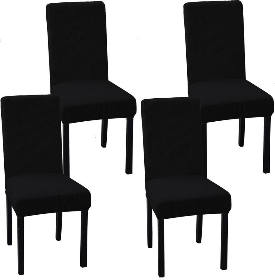 Stretch Stoelhoezen voor Eetkamer Set van 4 of 6 Afneembare Wasbare Beschermer (Zwart)