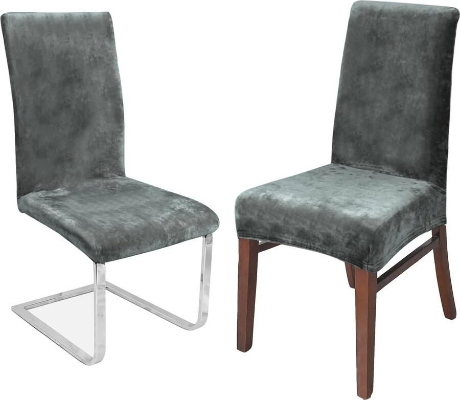 Stretch Stoelhoezen voor Eetkamerstoelen Fluwelen Pluche Set van 6 Elastische Band Voor Bescherming en Decoratie