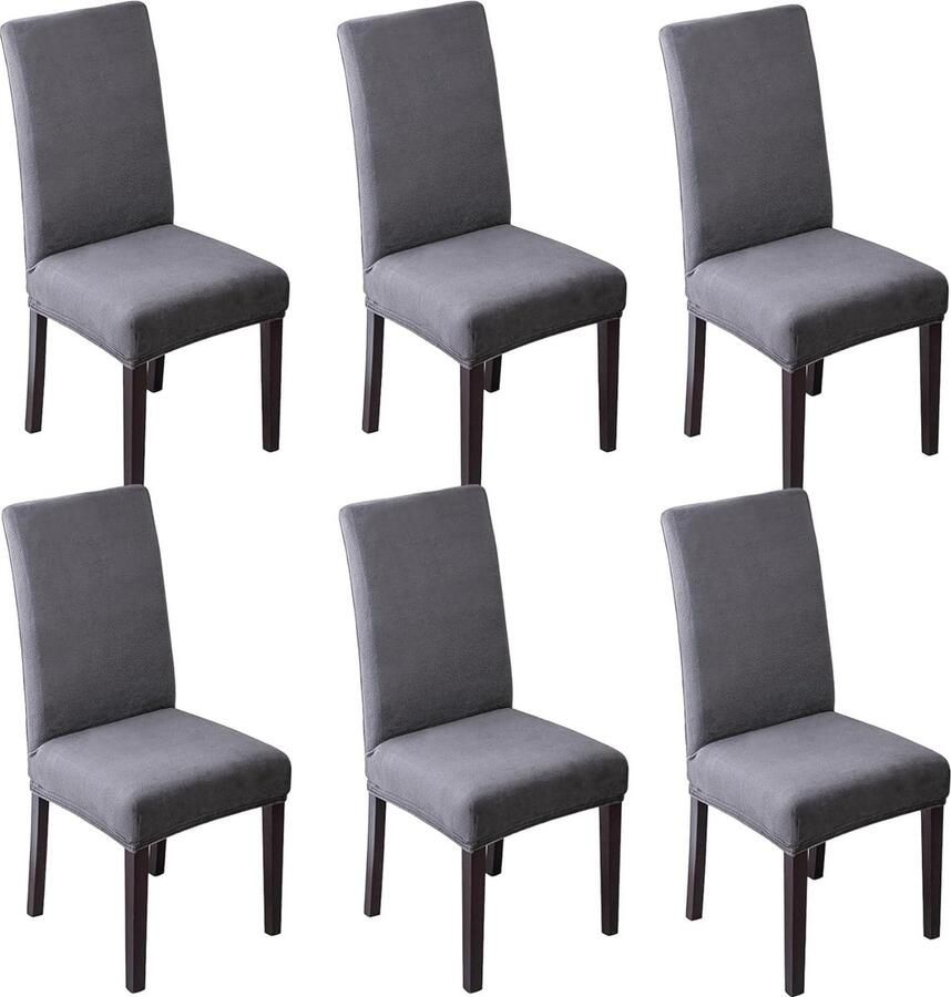 Stretch Stoelhoezen voor Eetkamerstoelen Set van 4 of 6 Afneembaar Wasbaar Fluwelen Look Grijs
