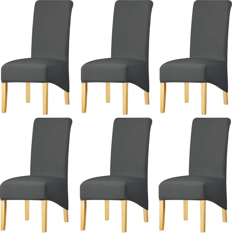 Stretch Stoelhoezen voor Eetkamerstoelen Set van 6 Donkergrijs Bescherming tegen Slijtage en Beschadiging