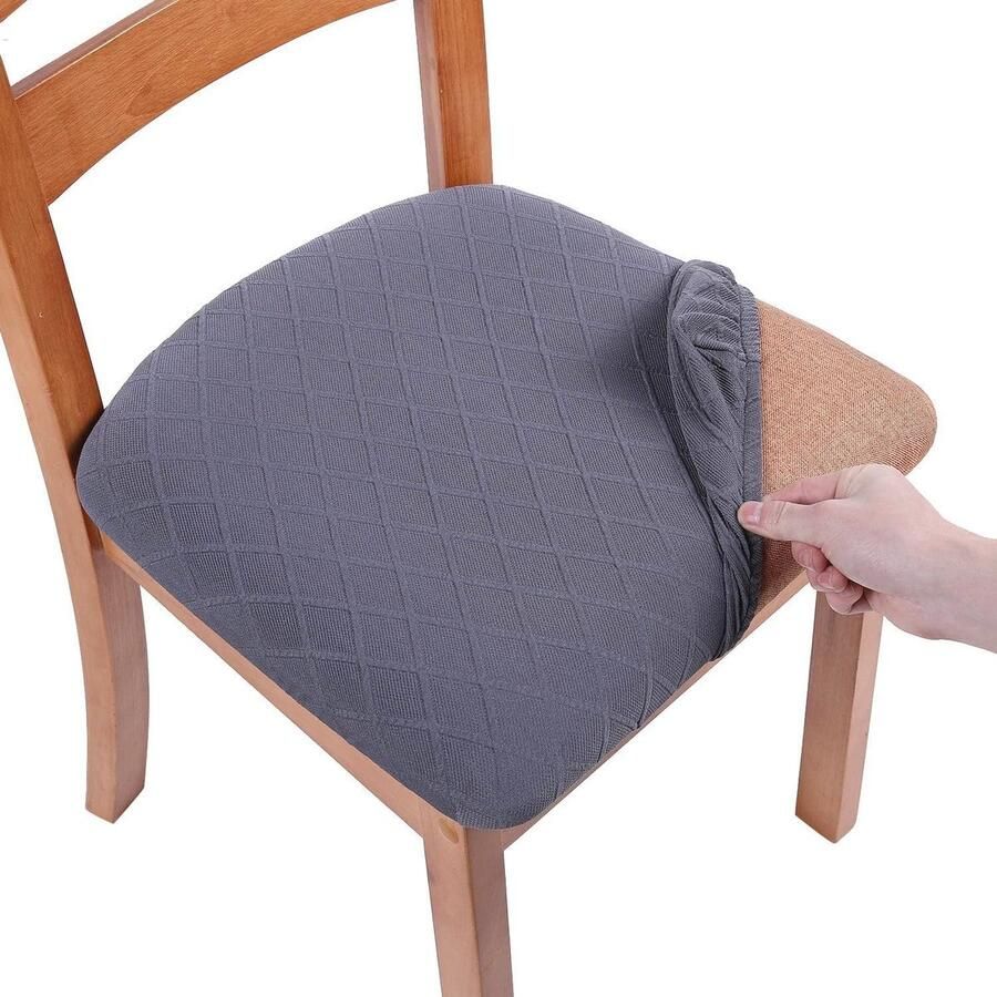 Stretch Stoelhoezen voor Eetkamerstoelen Set van 6 Donkergrijs Jacquard Afneembare en Wasbare Protections