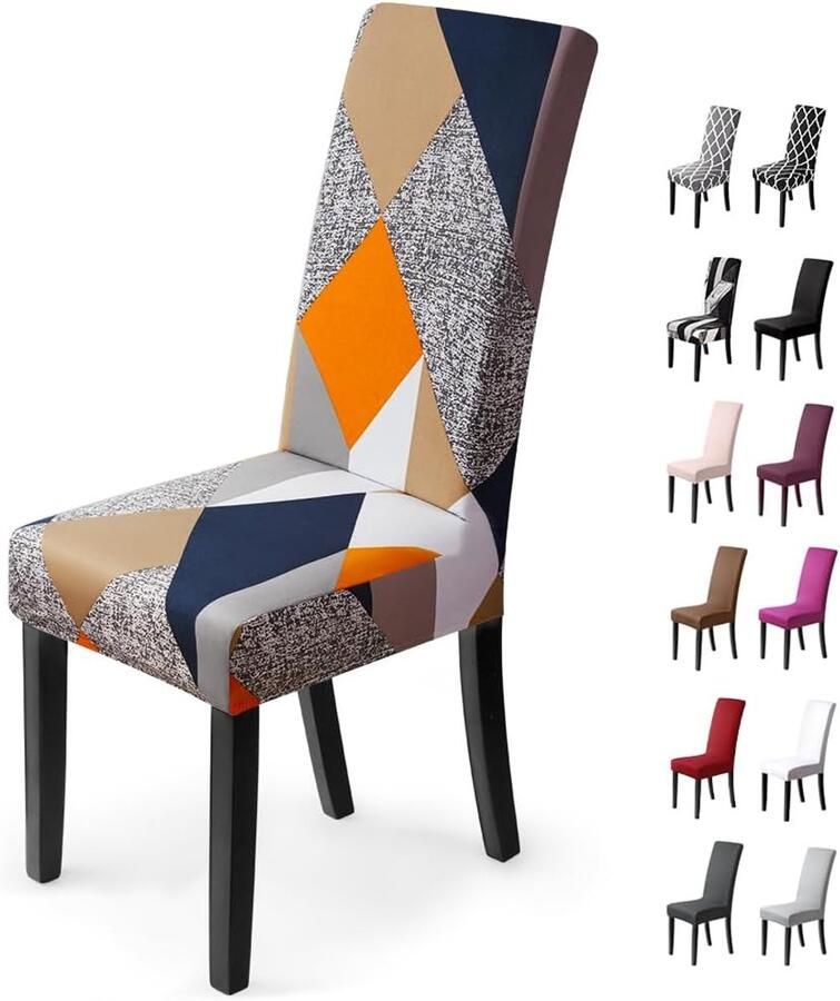 Stretch Stoelhoezen voor Eetkamerstoelen Set van 6 Wasbare en Verwijderbare Hoes voor Bescherming en Decoratie (Oranje Geometrie)
