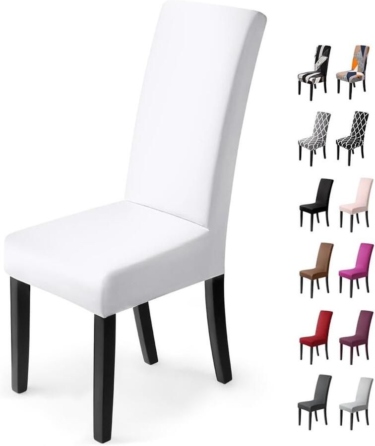 Verwijderbare Wasbare Stretch Stoelhoes Set van 4 Stoelhoezen voor Eetkamerstoelen Hotel Eetkamer Banket Decor Bruiloftsfeest Wit (4 Stuks) Stoelhoezen