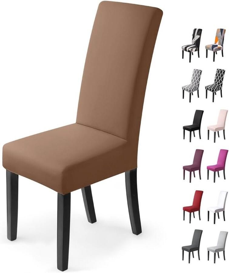 Stretch Stoelhoezen voor Eetkamerstoelen Wasbare en Verwijderbare Set van 4 in Lichtbruin